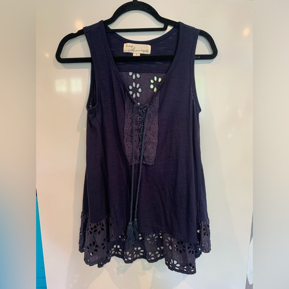 EUC VINTAGE HAVANA BLUE EYELET TANK TOP